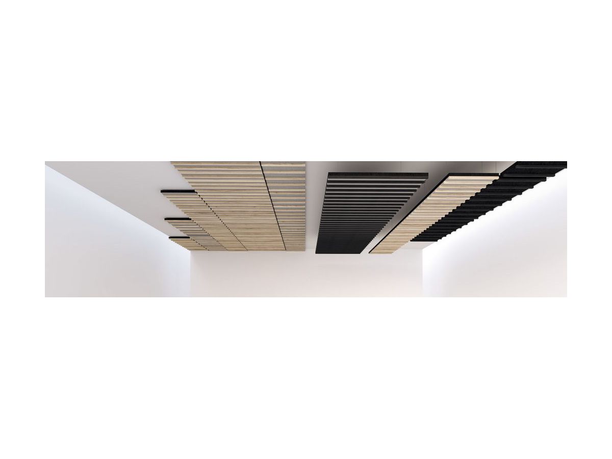 MICROBAFFLE acoustic wall - fiber black - 60x120cm 1-point suspension + wood quer