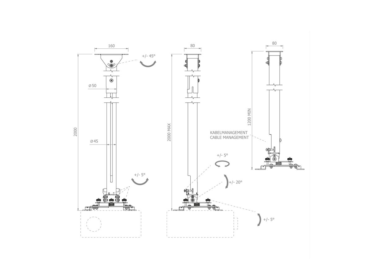 HA BDH - Support plafond proj. 1200 mm - 2000 mm