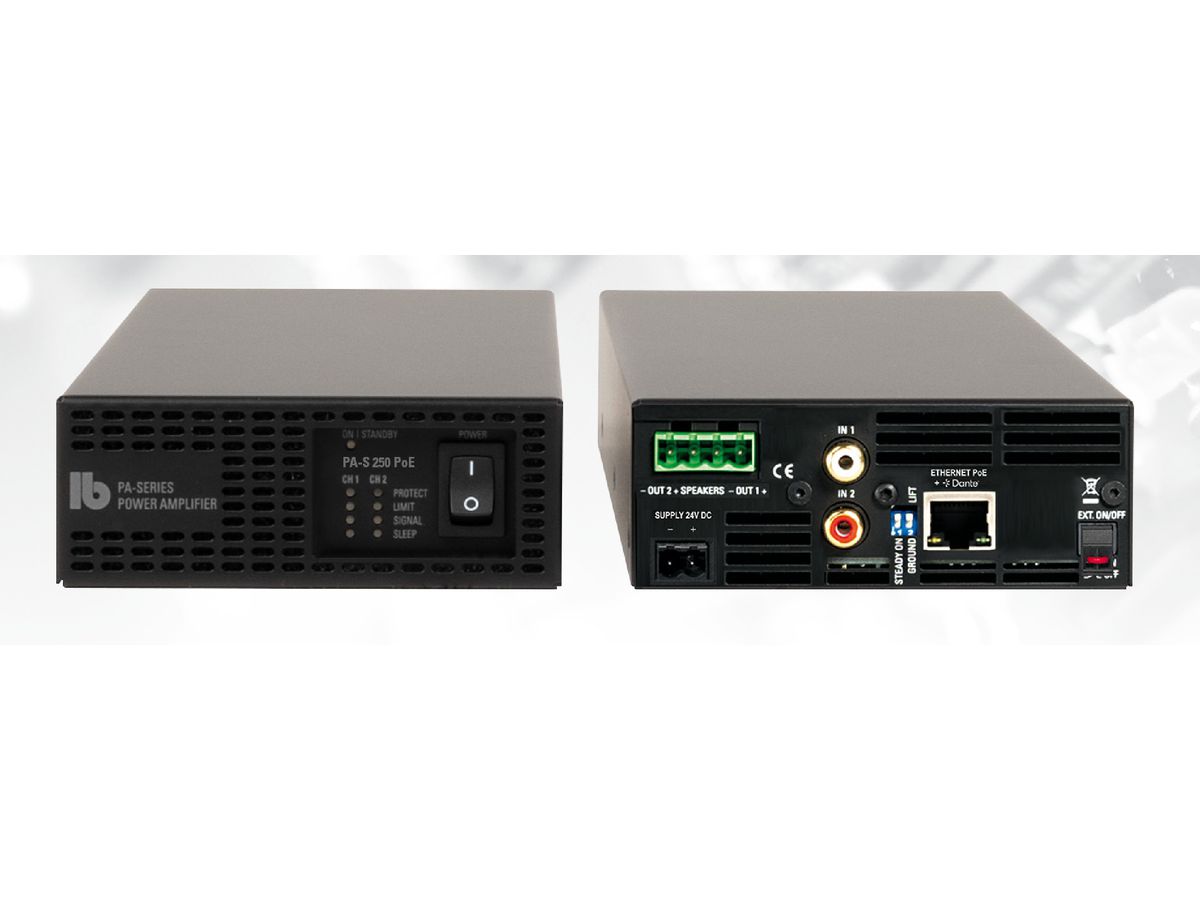 PA-S 250 PoE DSC Dante, 50 Watt - 2 x Line In Cinch+Sym. 2-Kanal DANTE