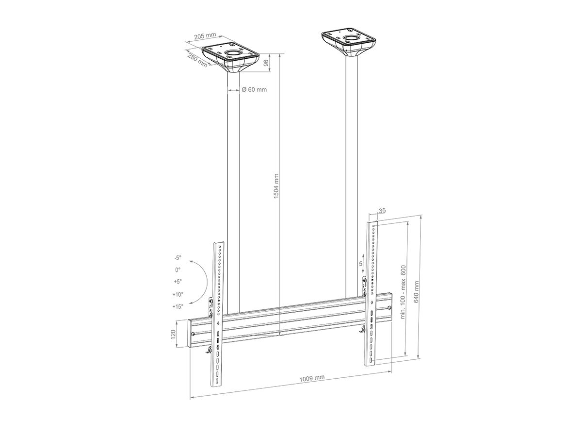 PLD Single HD - Fixation plafond lourd 75û100 Zoll