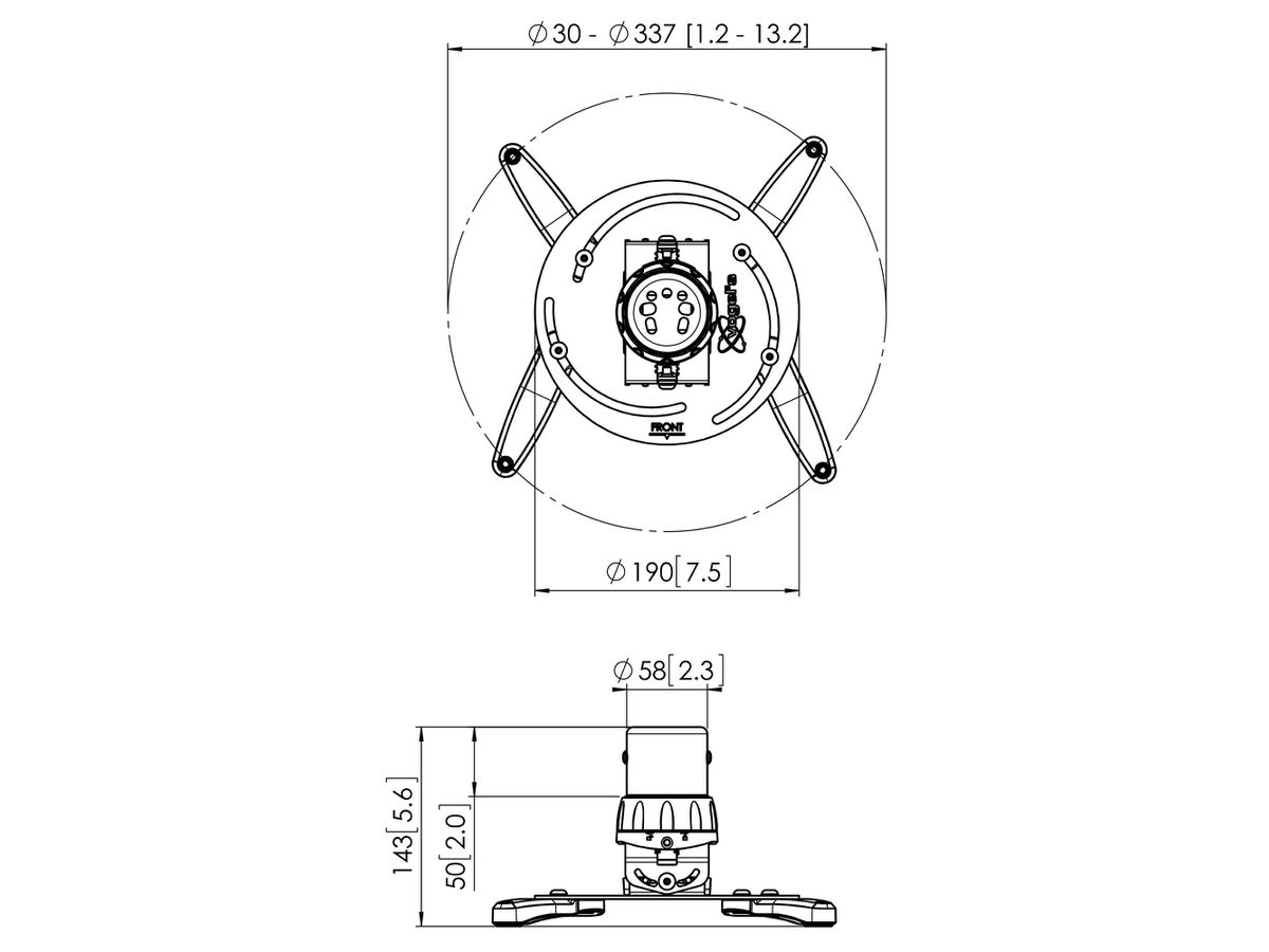 PPC 1500 - Projektor Deckenhalter (-20 kg),  Silber