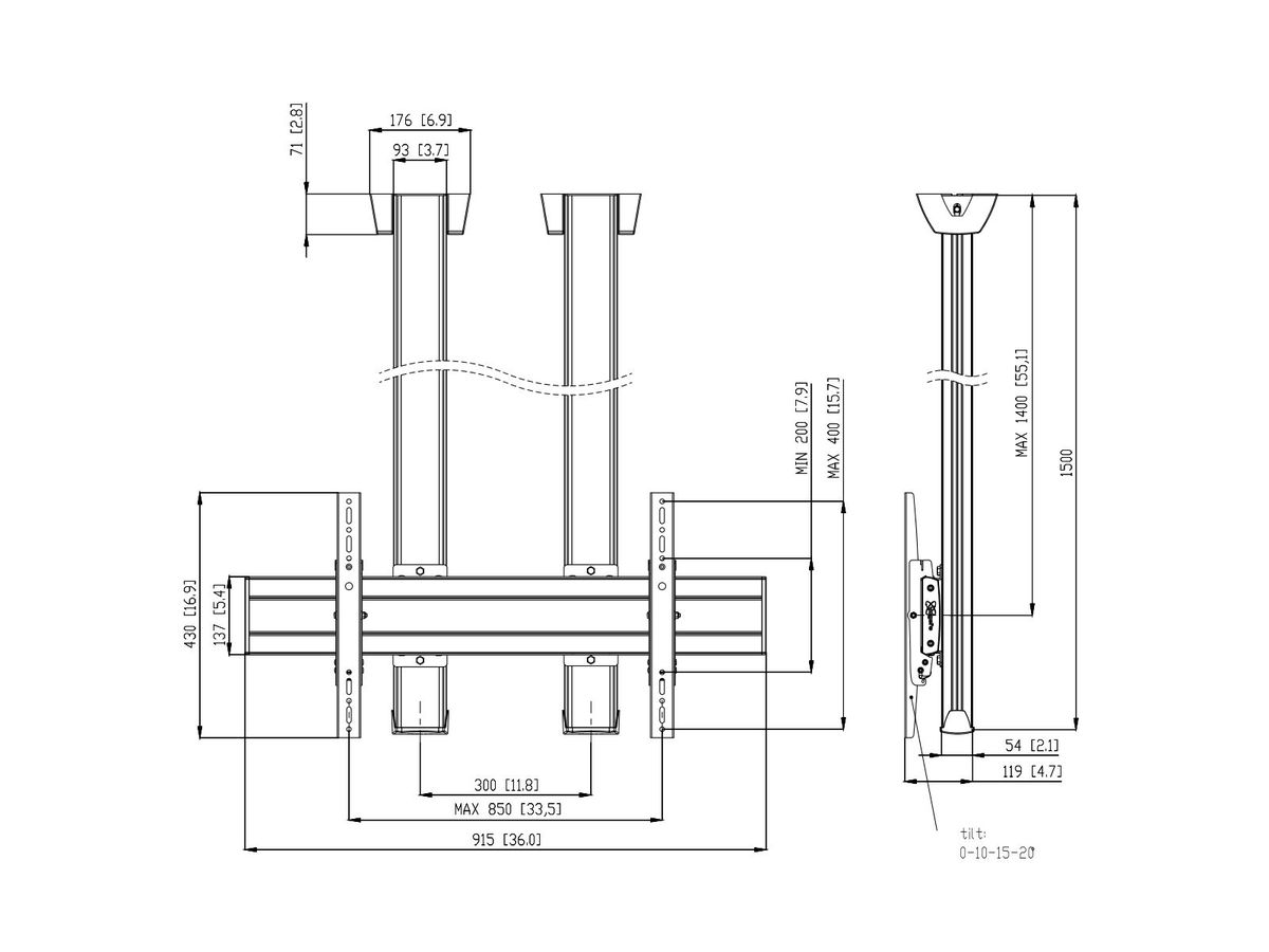 CD 1584S - Deckenhalter, Doppels. 150cm, 800x400 Si