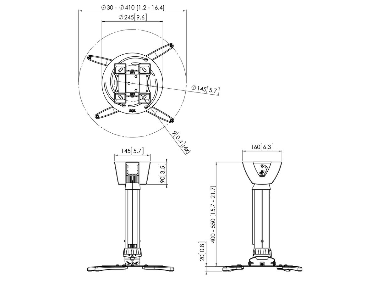 PPC 2540 - Projektor Deckenhalter 40-55 cm, Silber
