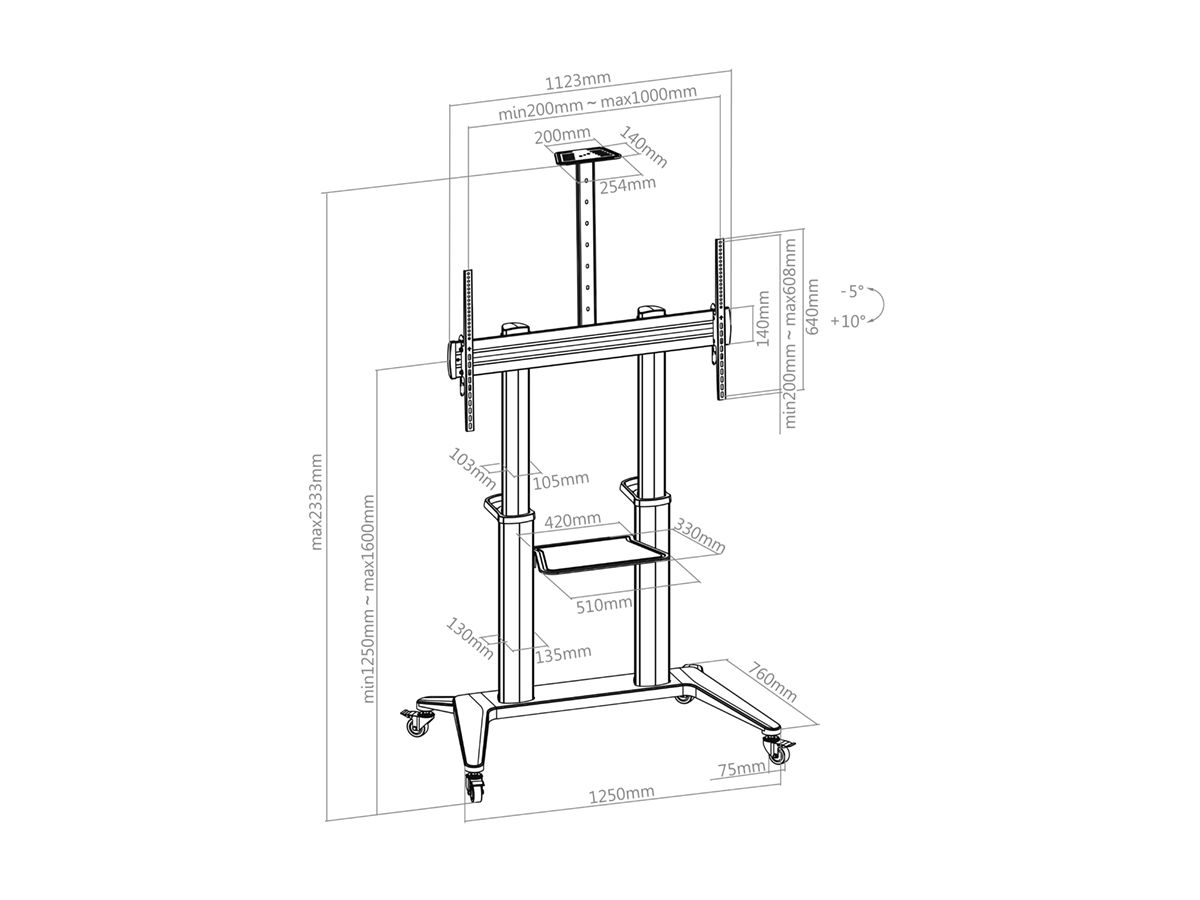 BrackIT Stand Single XXL HD - Support mobile 65û120\ Zoll + caméra