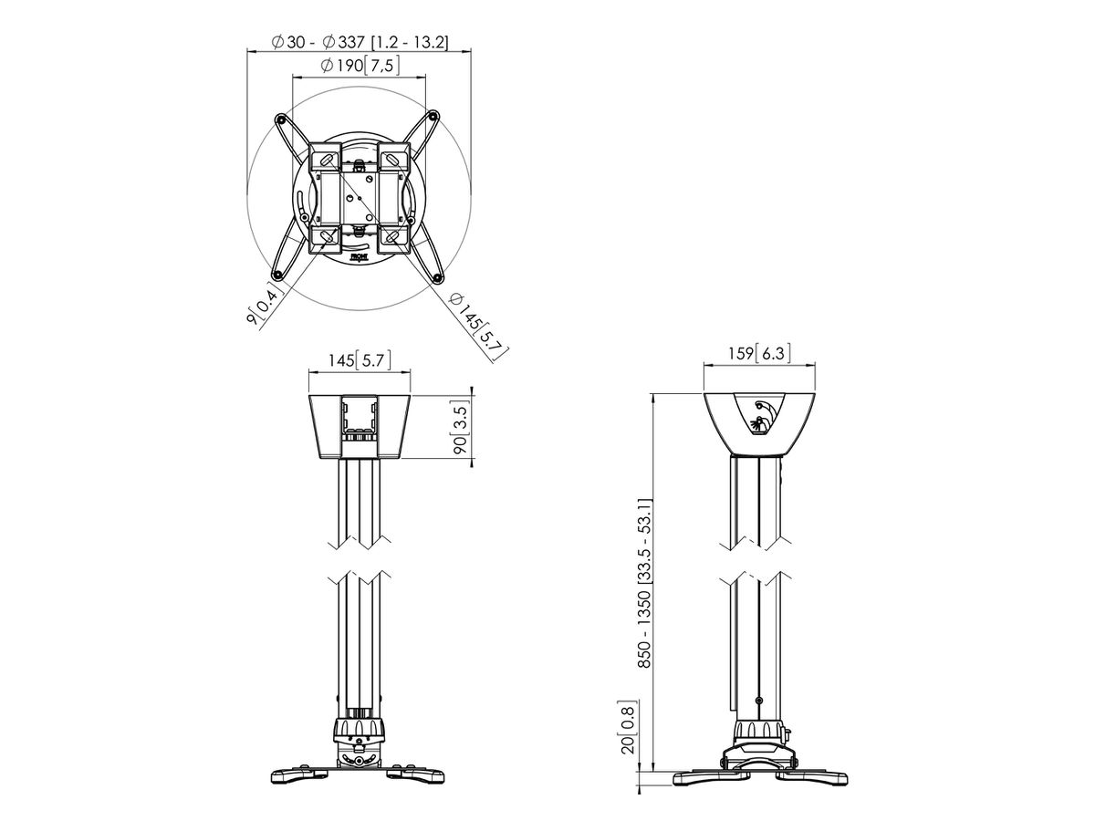 PPC 1585W - Projektor Deckenhalter 85 - 135cm, Weiss